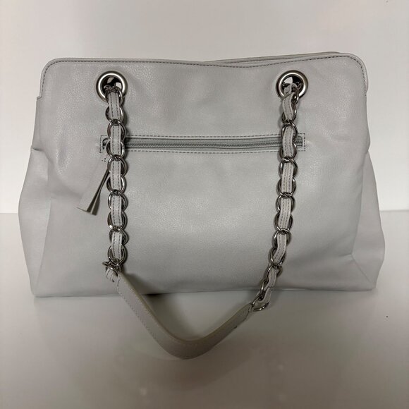 Nicole Miller Floral Embroidered Gray Purse Chain Straps Shoulder Bag - Picture 3 of 12